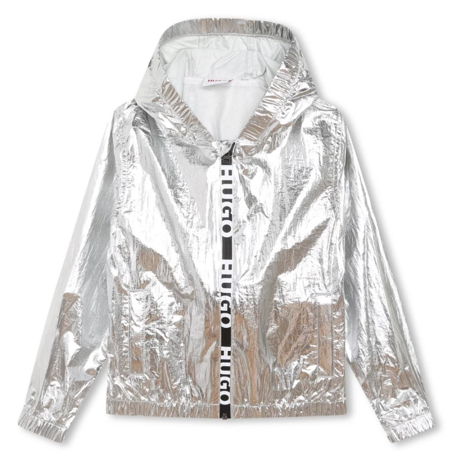 HUGO Girls Light Grey Hooded Windbreaker Jacket