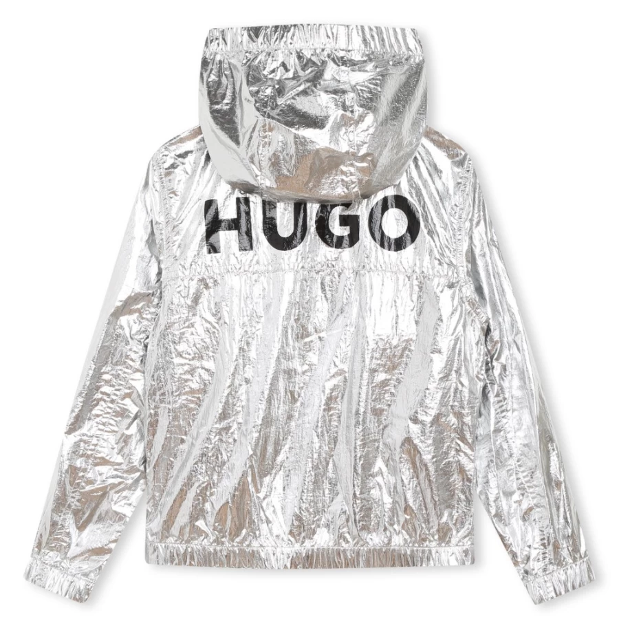 HUGO Girls Light Grey Hooded Windbreaker Jacket