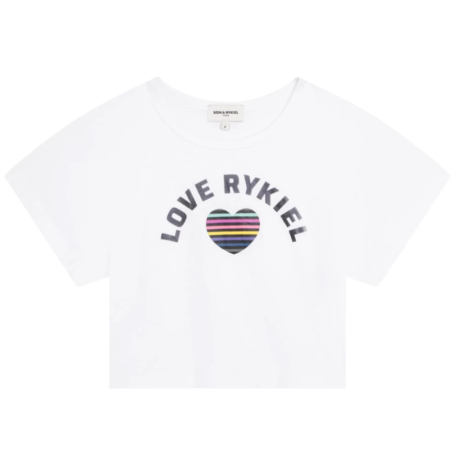 SONIA RYKIEL Girls White Short-Sleeved Cotton T-Shirt for Casual Wear