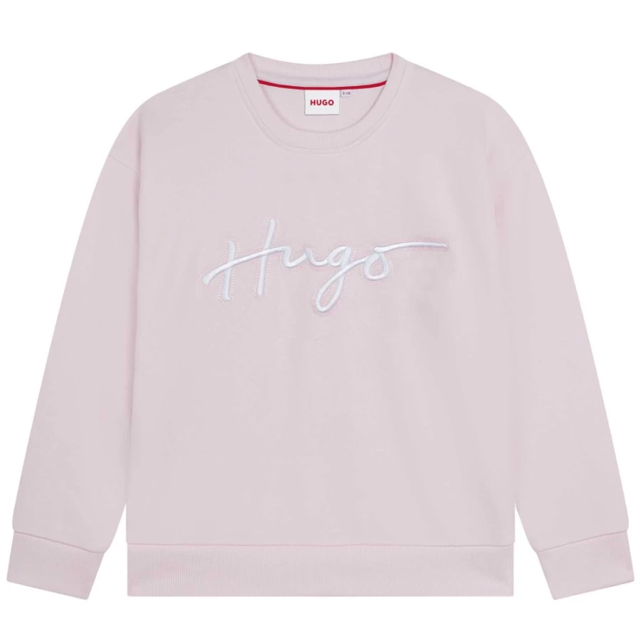 HUGO Girls Pale Pink Fleece Sweatshirt - Soft & Cozy Pullover