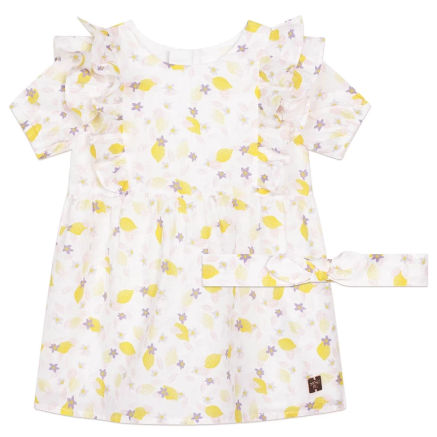 CARREMENT BEAU Girls White Cotton Dress with Matching Headband Set
