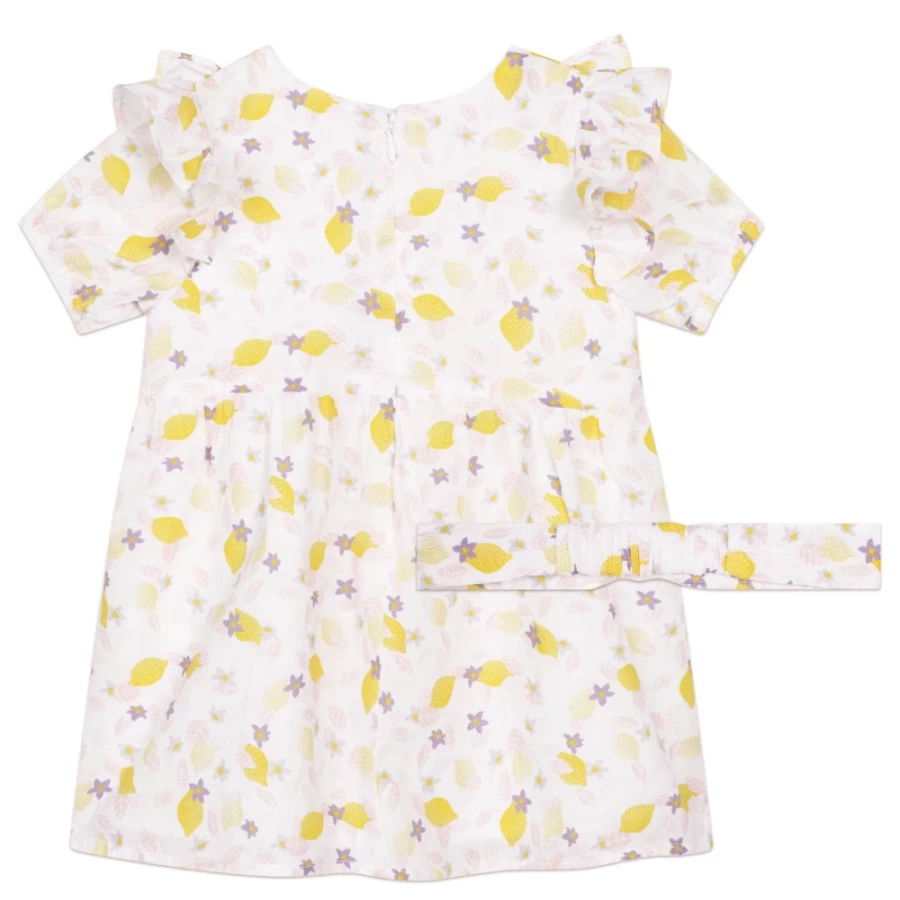 CARREMENT BEAU Girls White Cotton Dress with Matching Headband Set