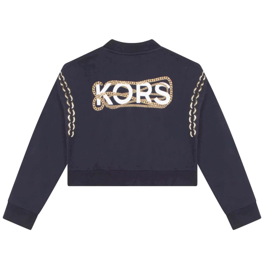 MICHAEL KORS Navy Cotton Fleece Cardigan for Girls
