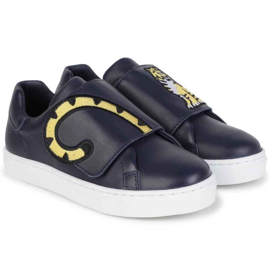 KENZO KIDS Navy Leather Hook-And-Loop Sneakers for Girls