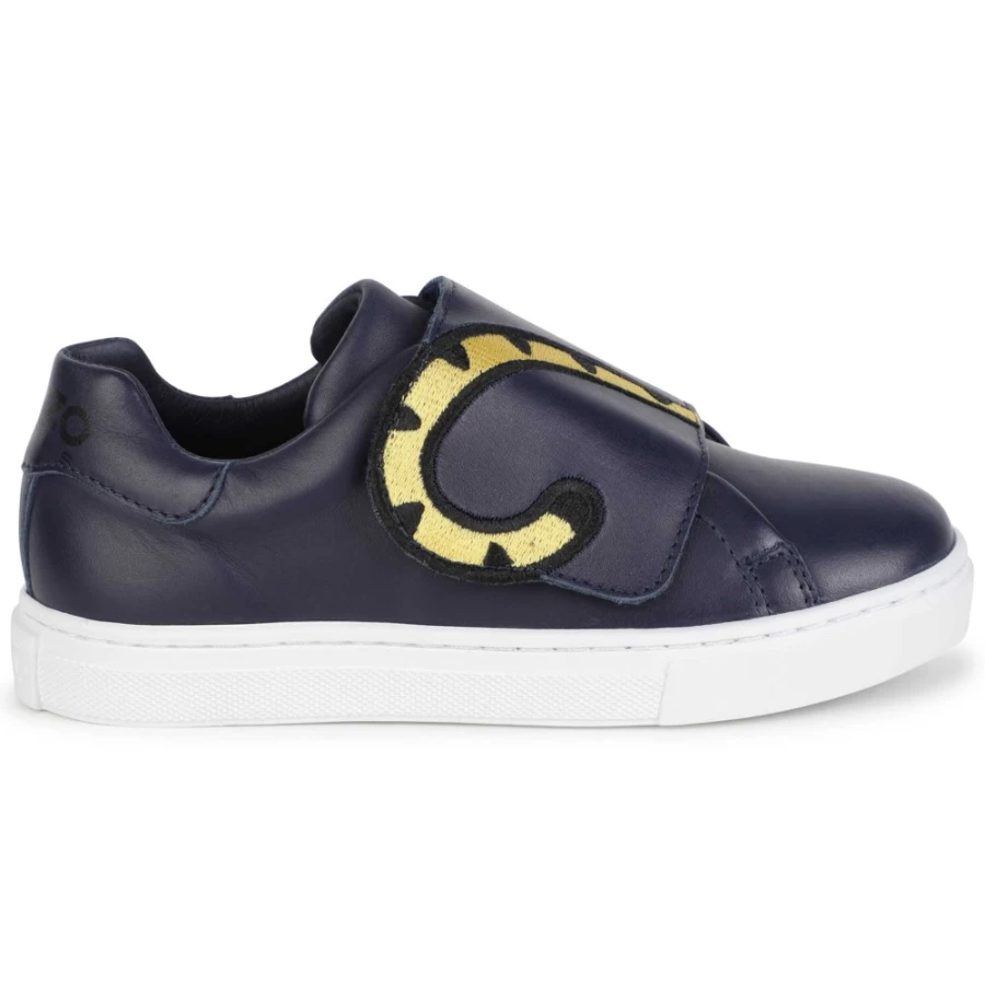KENZO KIDS Navy Leather Hook-And-Loop Sneakers for Girls