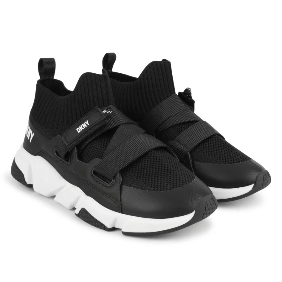 DKNY Girls' Black Hook-And-Loop Sock Trainers for Comfort and Style