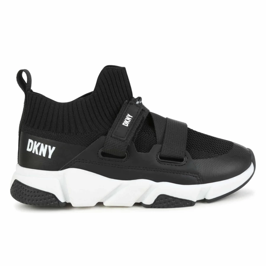 DKNY Girls' Black Hook-And-Loop Sock Trainers for Comfort and Style