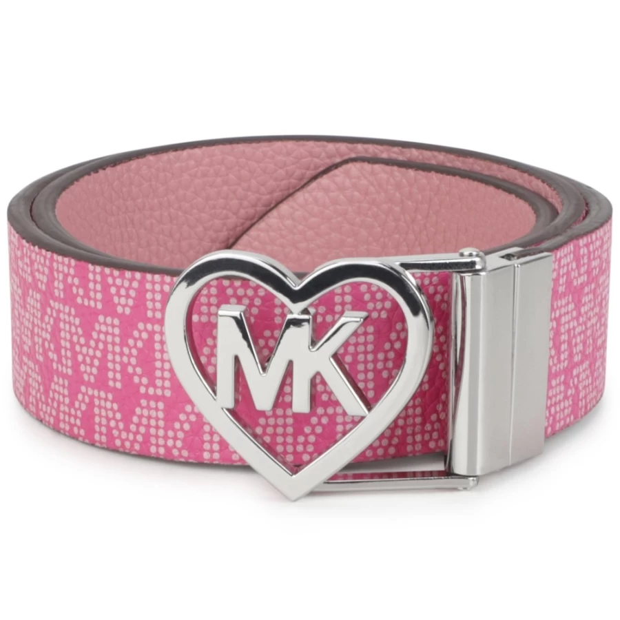 MICHAEL KORS Reversible Fuxia Pink Metal Heart Belt for Girls - Adjustable Fashion Accessory
