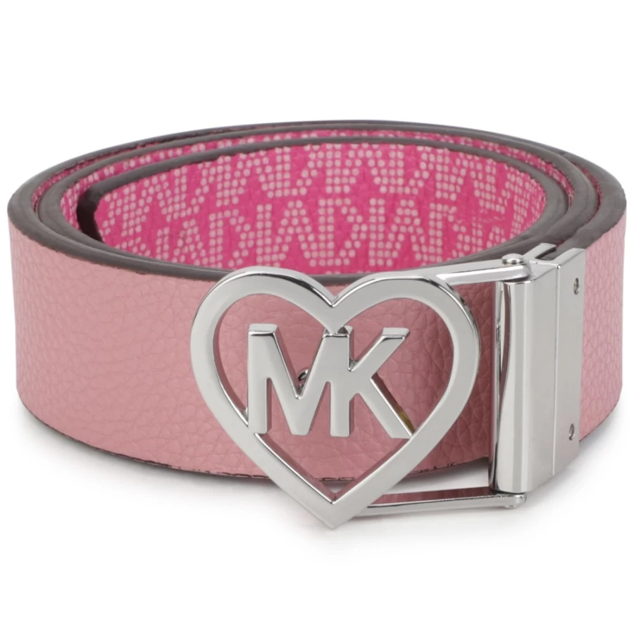 MICHAEL KORS Reversible Fuxia Pink Metal Heart Belt for Girls - Adjustable Fashion Accessory