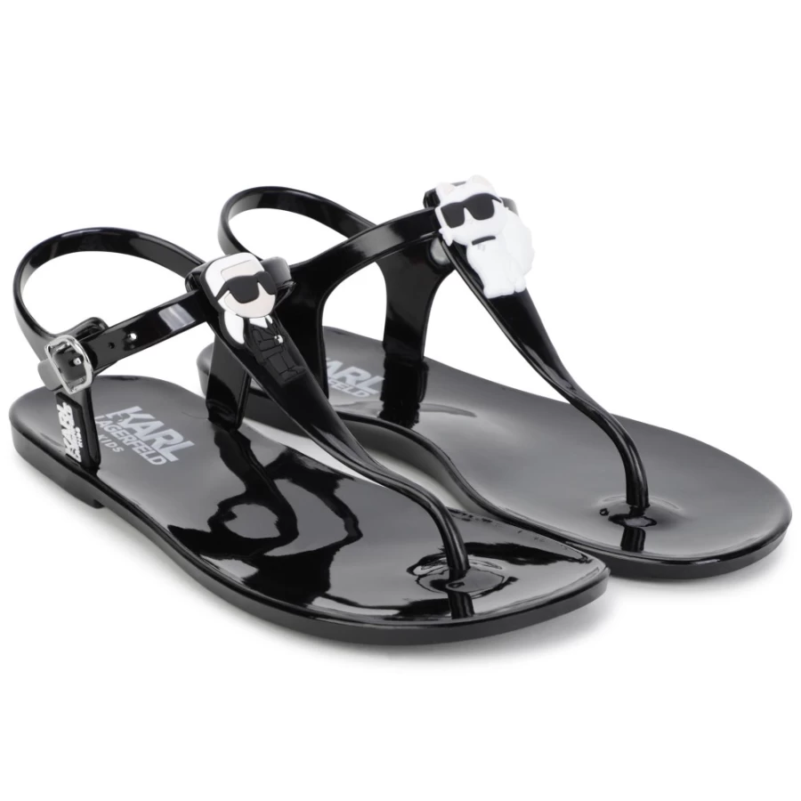KARL LAGERFELD KIDS Girls Black Buckled Slingback Sandals for Girls