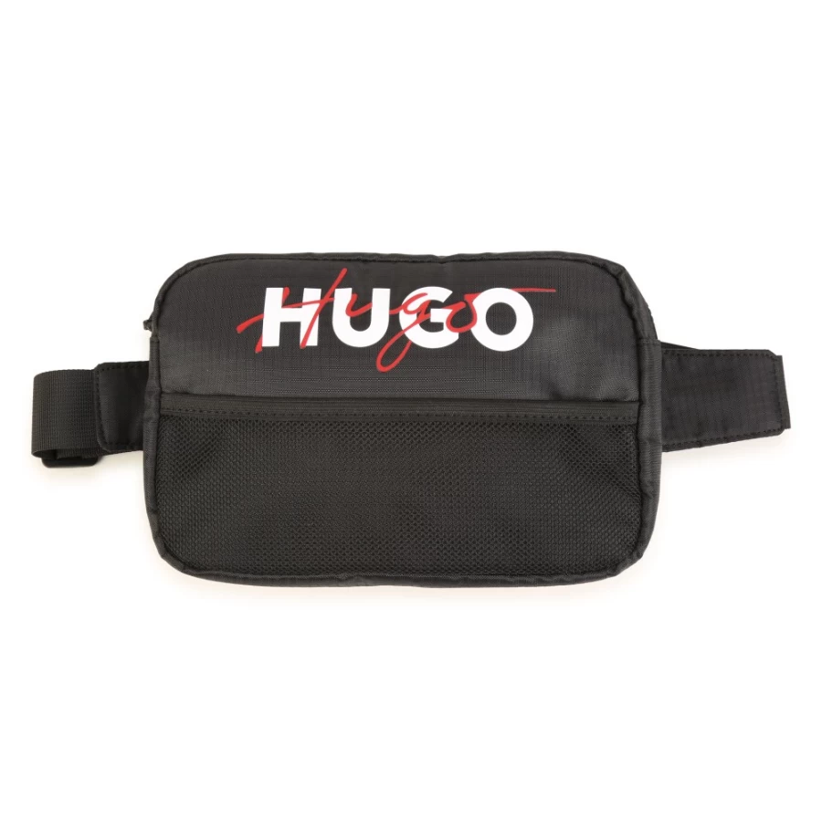 HUGO Black Zip-Up Fabric Belt Bag for Girls - Stylish Waist Pack