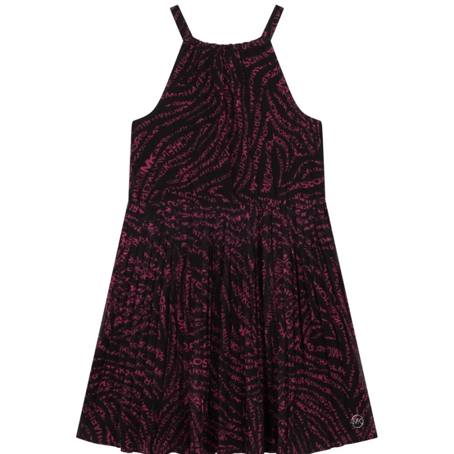 MICHAEL KORS Pleated Midi Dress for Girls - Black & Pink Strapped Flowy Dress