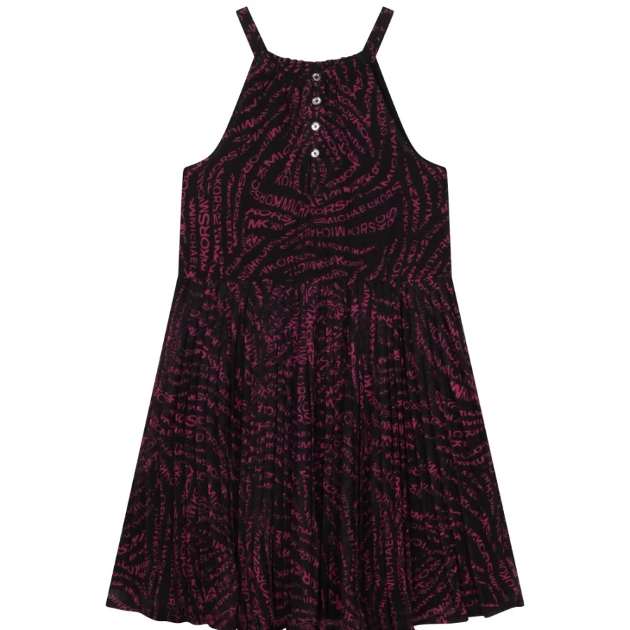 MICHAEL KORS Pleated Midi Dress for Girls - Black & Pink Strapped Flowy Dress