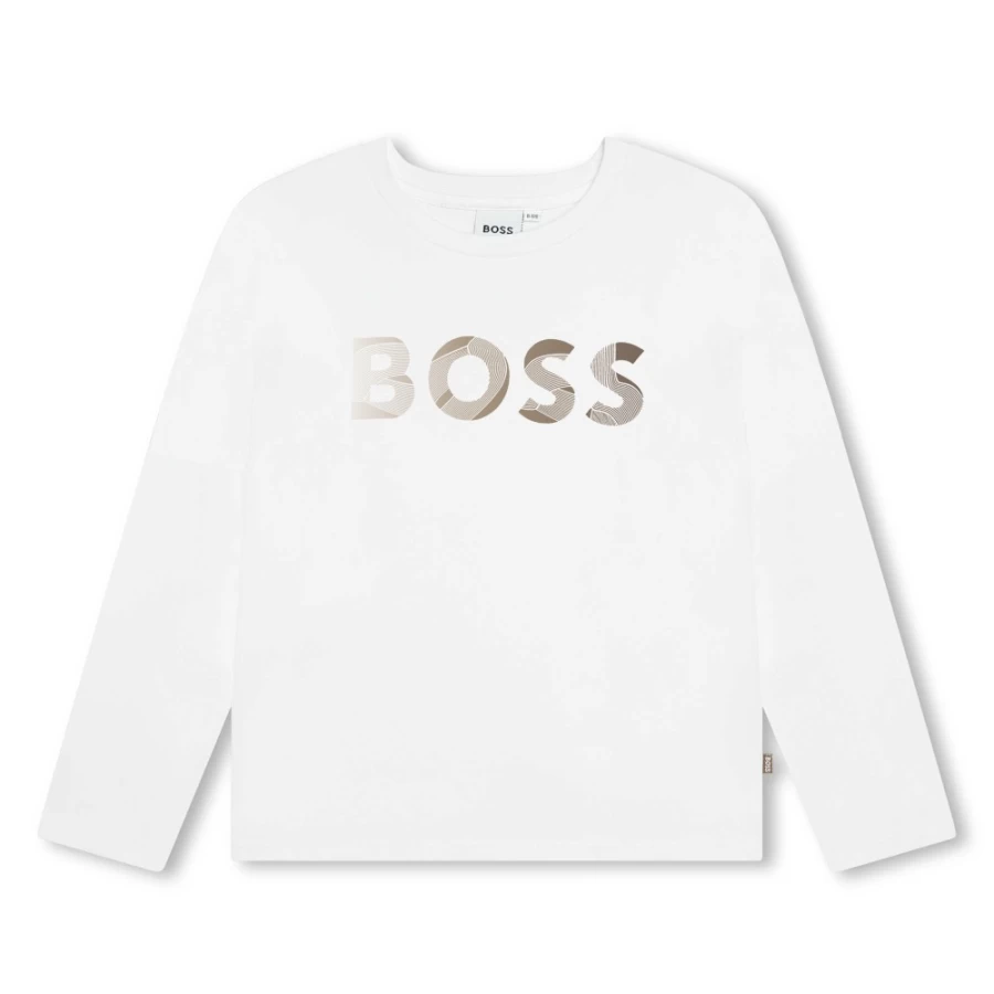 BOSS Girls' White Long-Sleeved Cotton T-Shirt for Comfort & Style