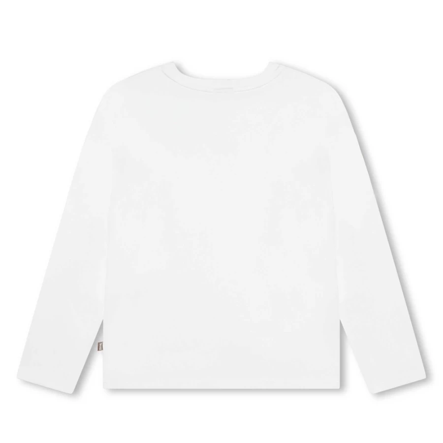 BOSS Girls' White Long-Sleeved Cotton T-Shirt for Comfort & Style
