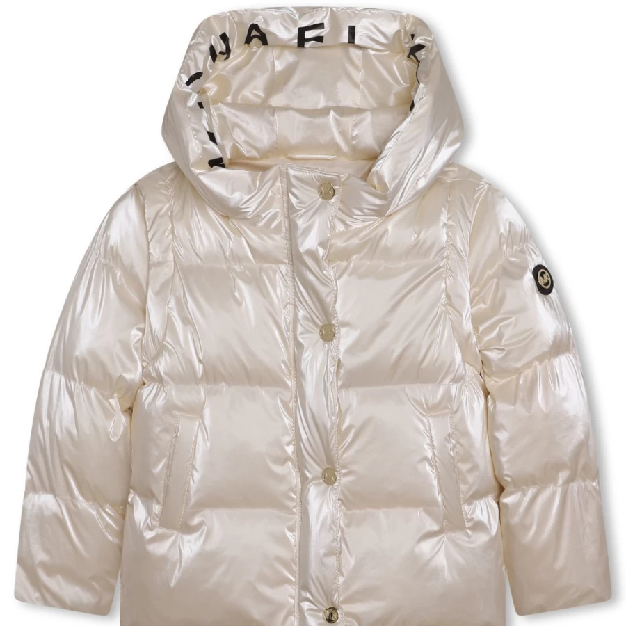 MICHAEL KORS Cream Puffer Jacket for Girls with Detachable Sleeves