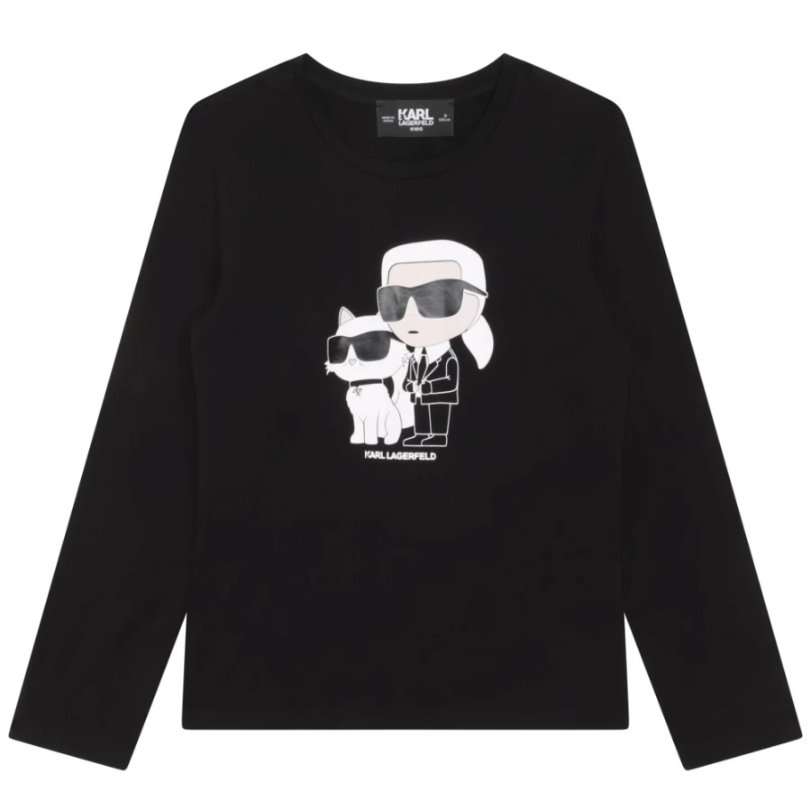KARL LAGERFELD KIDS Black Cotton Long-Sleeve T-Shirt for Girls