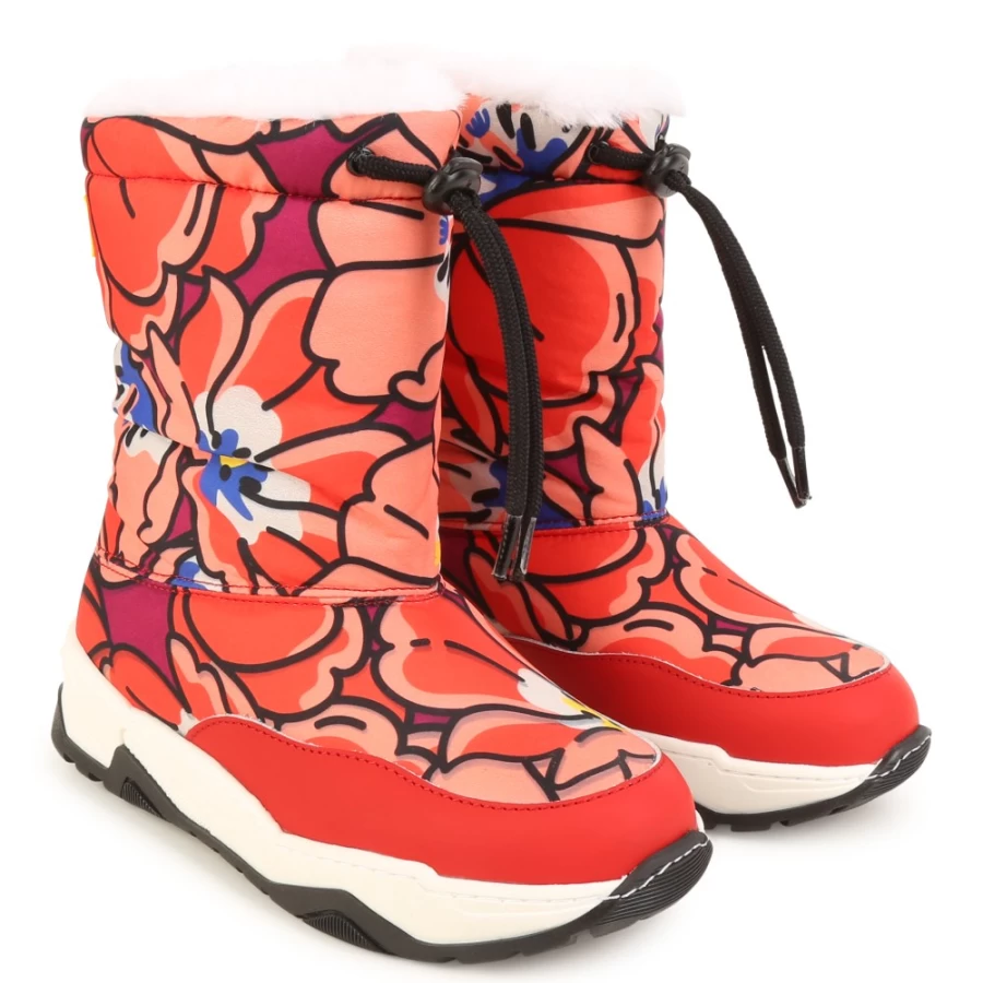 KENZO KIDS Crimson Patterned Snow Boots for Girls - Winter Fashion Footwear