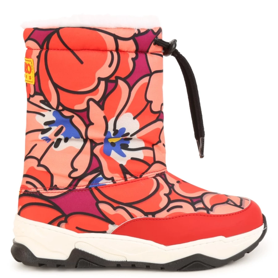 KENZO KIDS Crimson Patterned Snow Boots for Girls - Winter Fashion Footwear