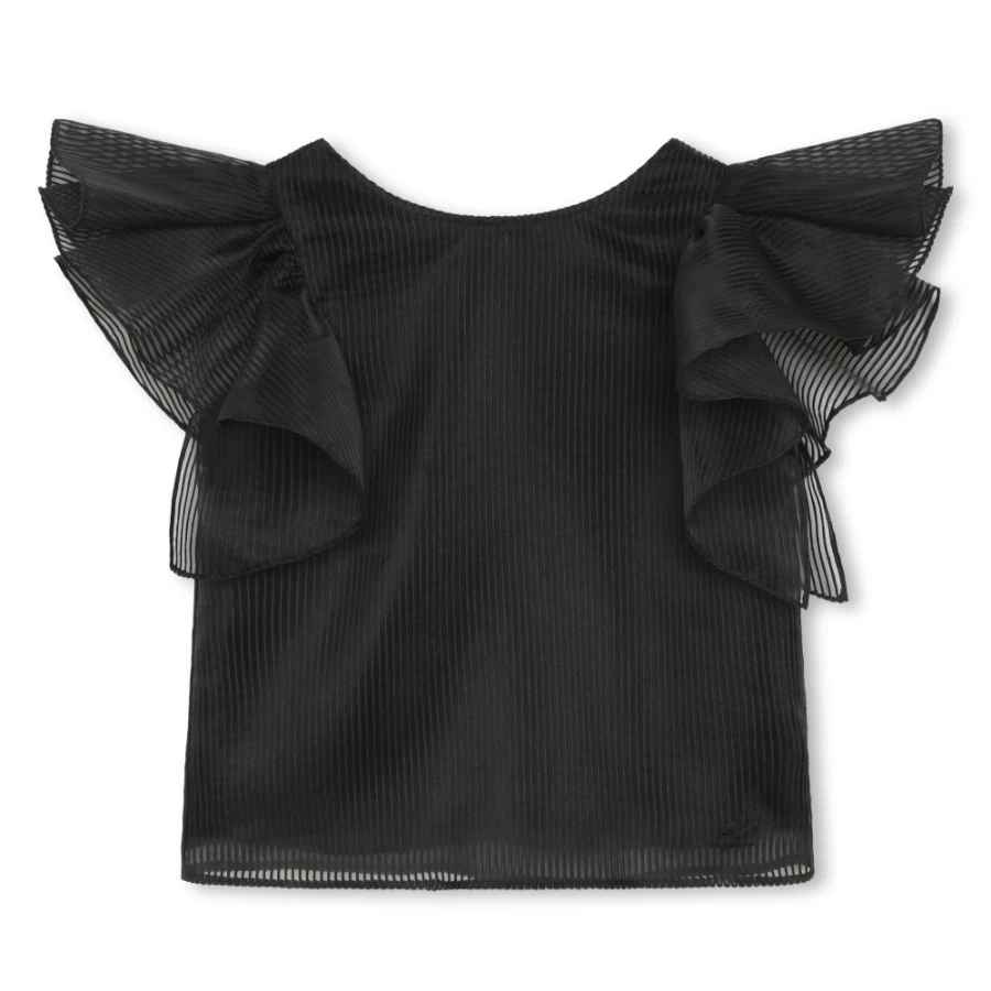 KARL LAGERFELD KIDS Girls Black Striped Organza Blouse for Girls Fashion