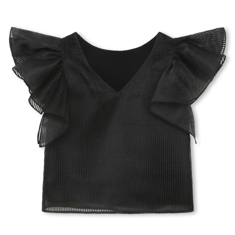 KARL LAGERFELD KIDS Girls Black Striped Organza Blouse for Girls Fashion