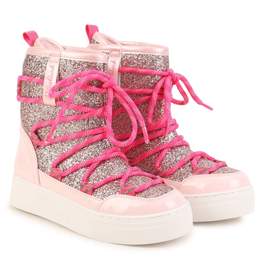BILLIEBLUSH Pink Pale Sequined Apres-Ski Boots for Girls - Sparkly Winter Snow Boots