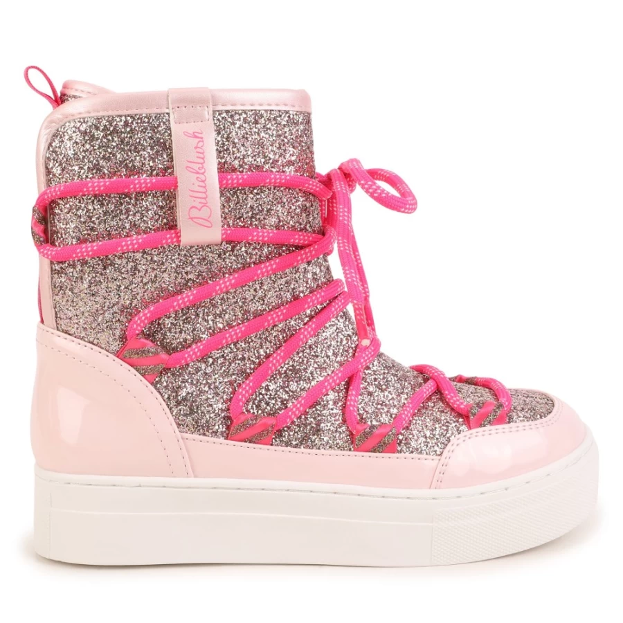 BILLIEBLUSH Pink Pale Sequined Apres-Ski Boots for Girls - Sparkly Winter Snow Boots