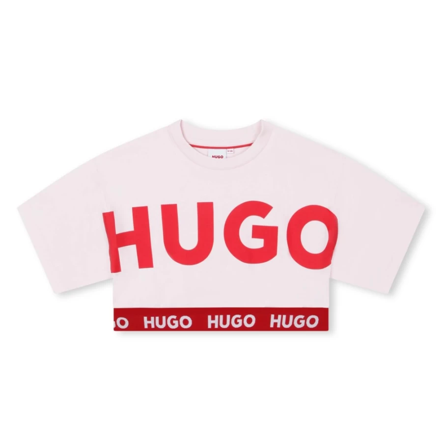 HUGO Girls Pale Pink Short-Sleeved T-Shirt for Kids
