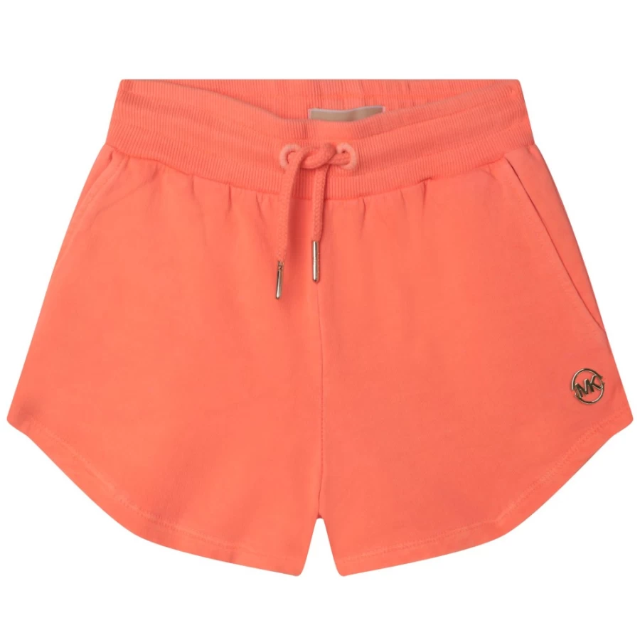 MICHAEL KORS Girls' Peach Cotton Fleece Shorts for Comfort & Style