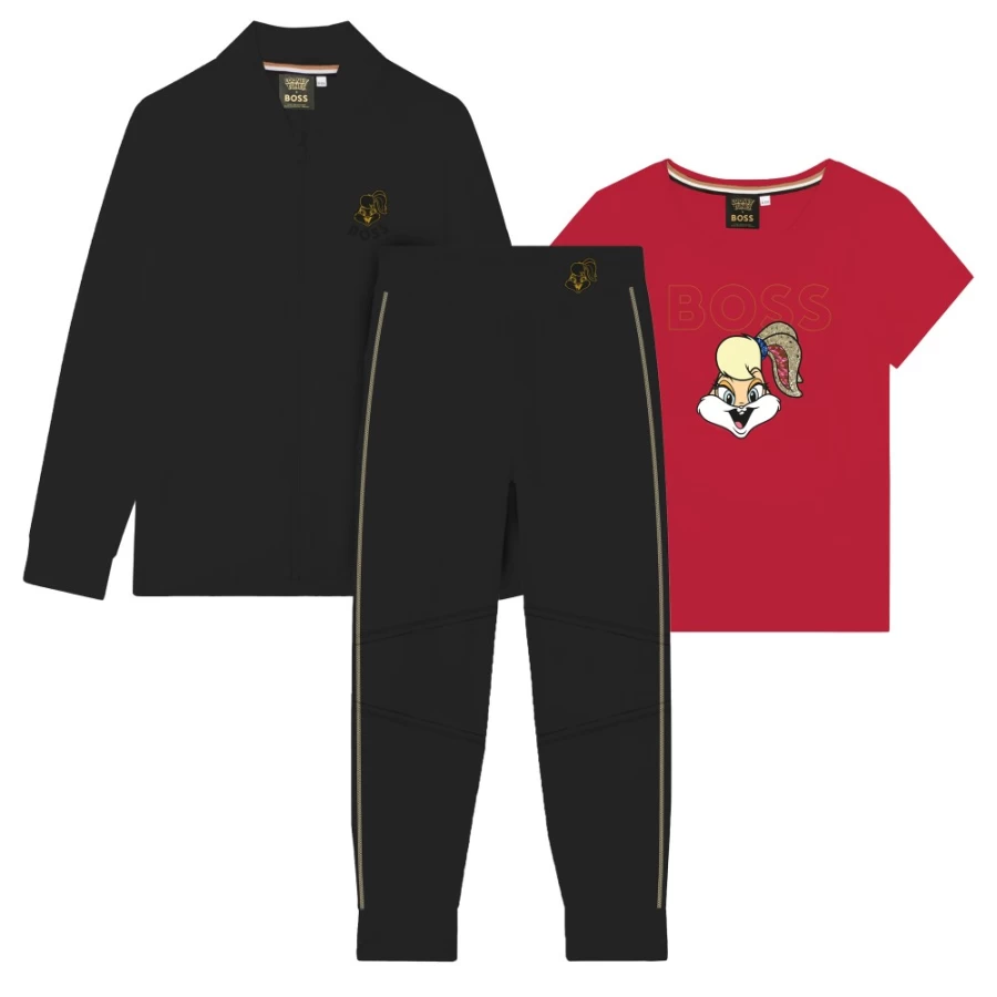 BOSS Girls' Black Three-Piece Outfit Set - Stylish & Comfortable
