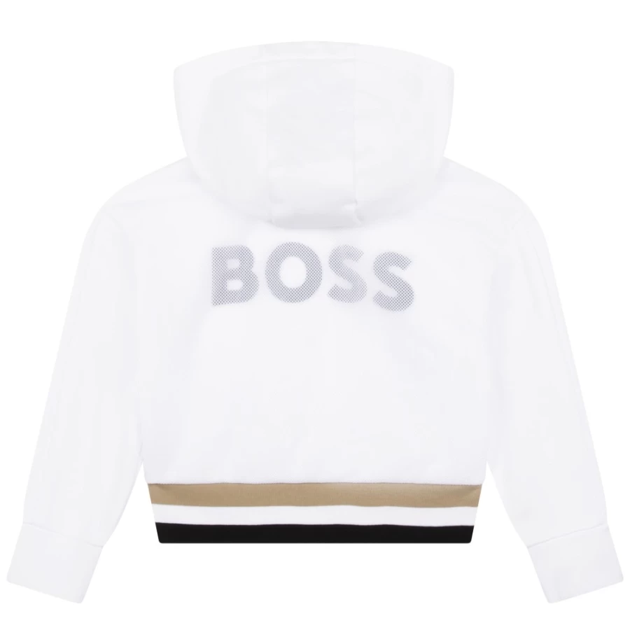 BOSS Girls' White Hooded Zip-Up Cardigan Sweater