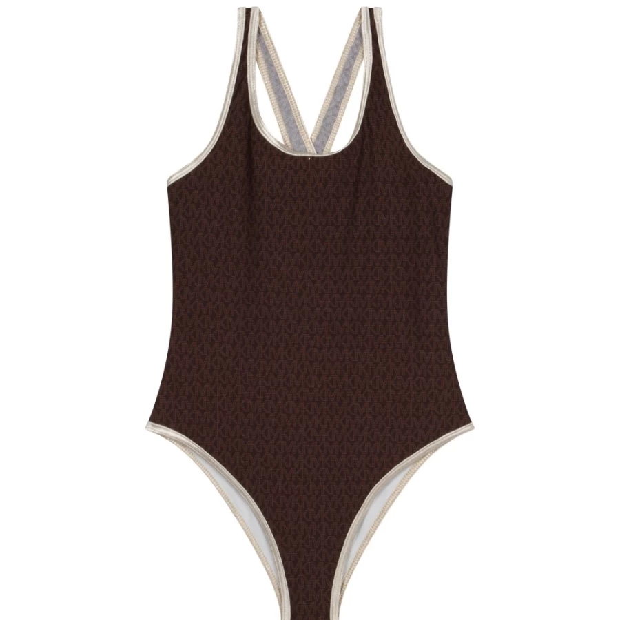 MICHAEL KORS Girls' Chocolate Brown Printed 1-Piece Swimsuit