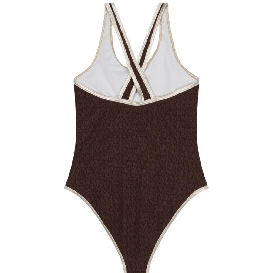 MICHAEL KORS Girls' Chocolate Brown Printed 1-Piece Swimsuit