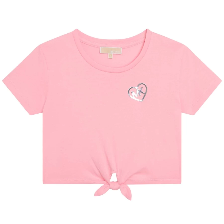 MICHAEL KORS Girls Pink Washed Knotted Short-Sleeve T-Shirt