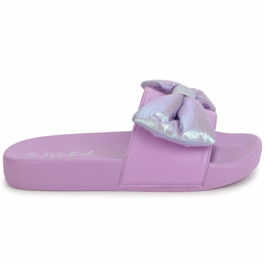 BILLIEBLUSH Girls' Iridescent Violet Slide Sandals for Comfort & Style