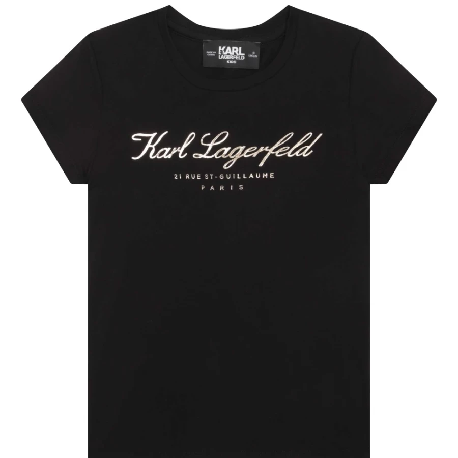 KARL LAGERFELD KIDS Girls Black Short-Sleeved Cotton T-Shirt for Casual Wear