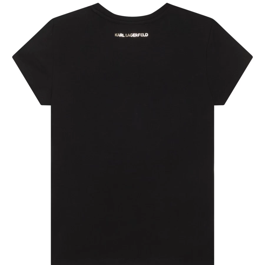 KARL LAGERFELD KIDS Girls Black Short-Sleeved Cotton T-Shirt for Casual Wear
