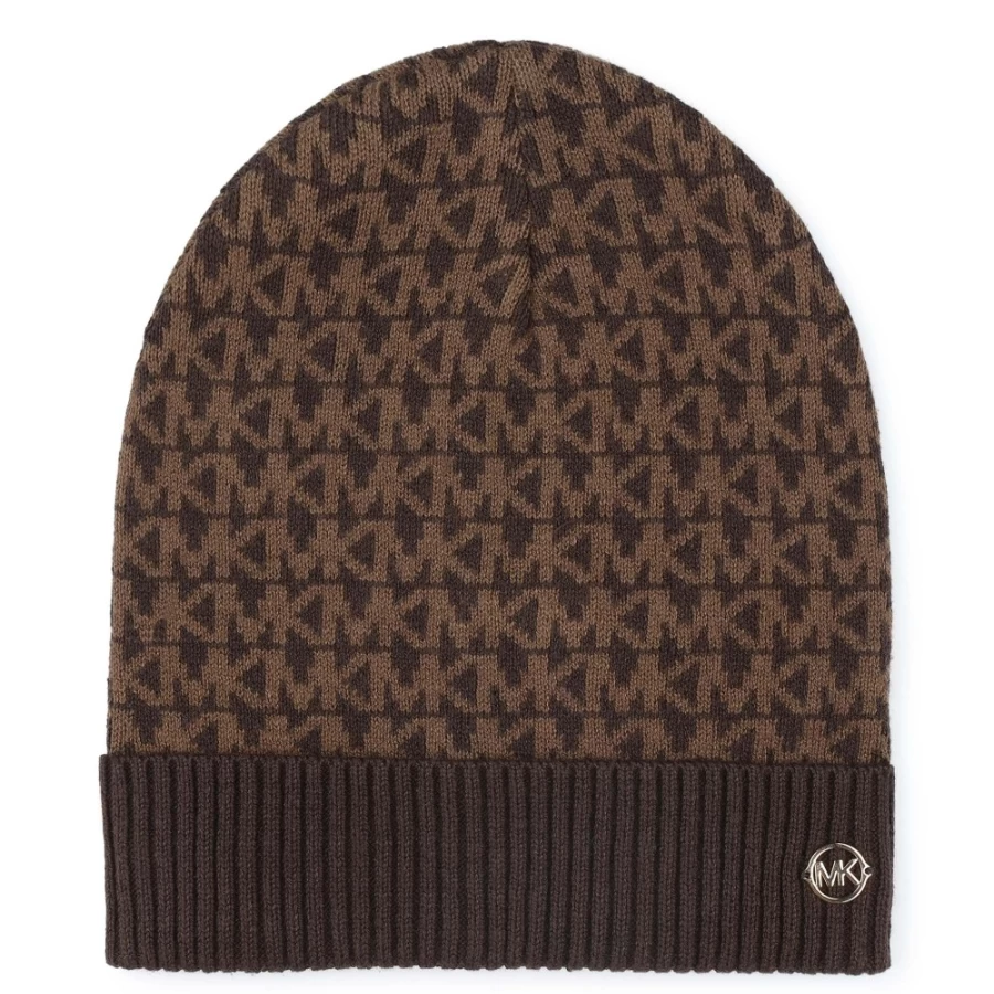 MICHAEL KORS Girls' Chocolate Brown Cotton & Wool Jacquard Knit Hat
