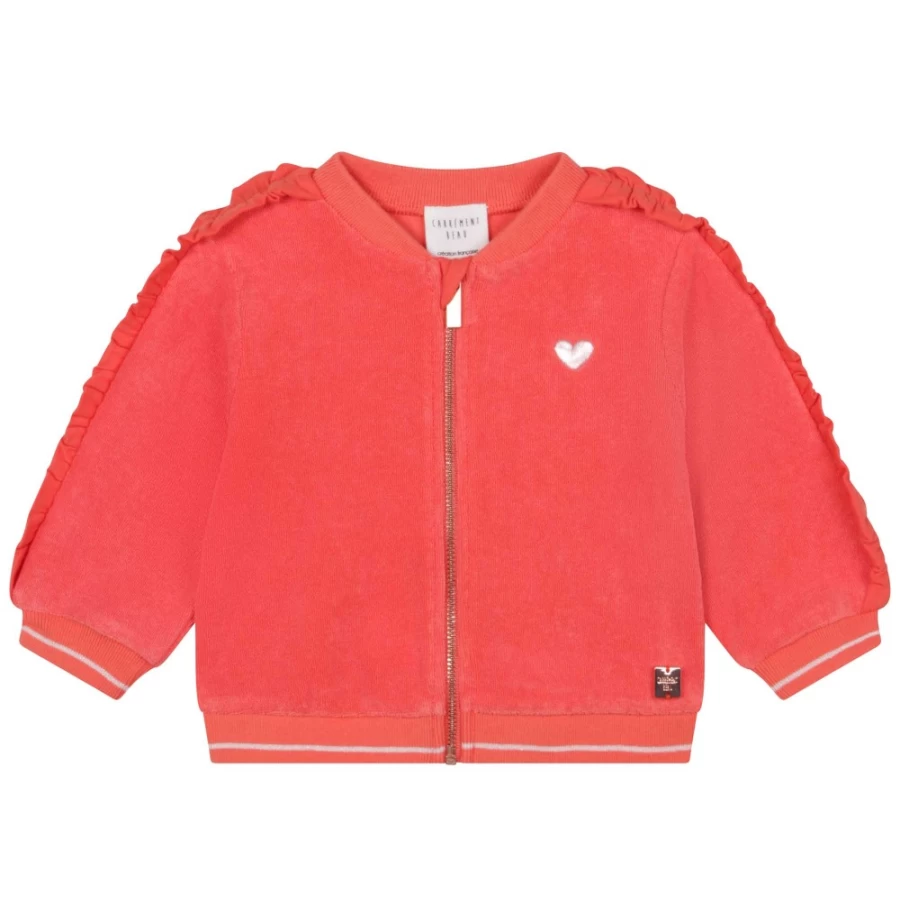 CARREMENT BEAU Girls Peach Zipped Terry Towel Sweatshirt - Soft Cotton Hoodie for Kids
