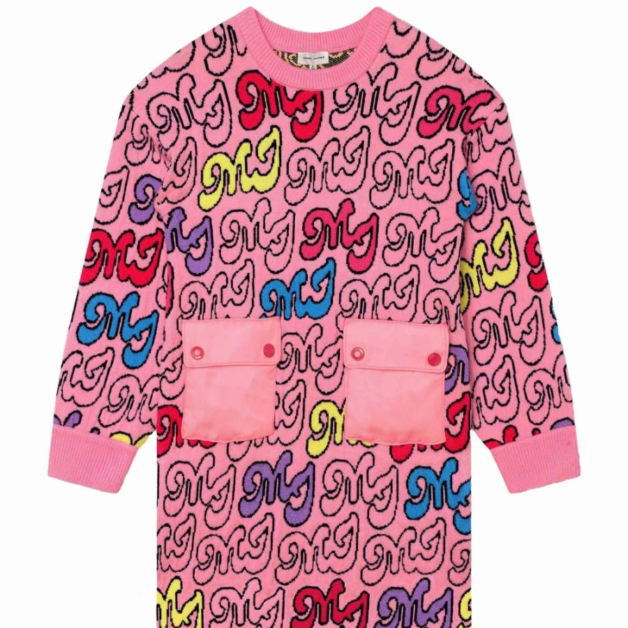 MARC JACOBS Girls Apricot Knitted Dress - Multicolored Striped Knitwear for Kids