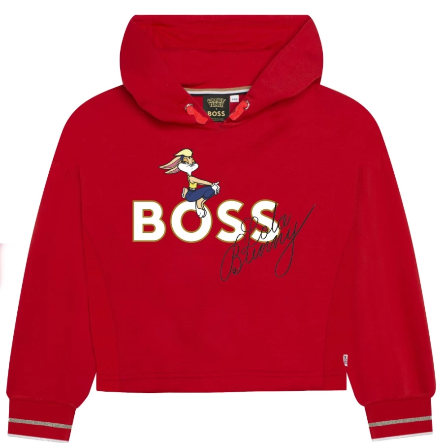 BOSS Girls' Poppy Red Hooded Sweatshirt | Pullover Fleece Hoodie for Kids