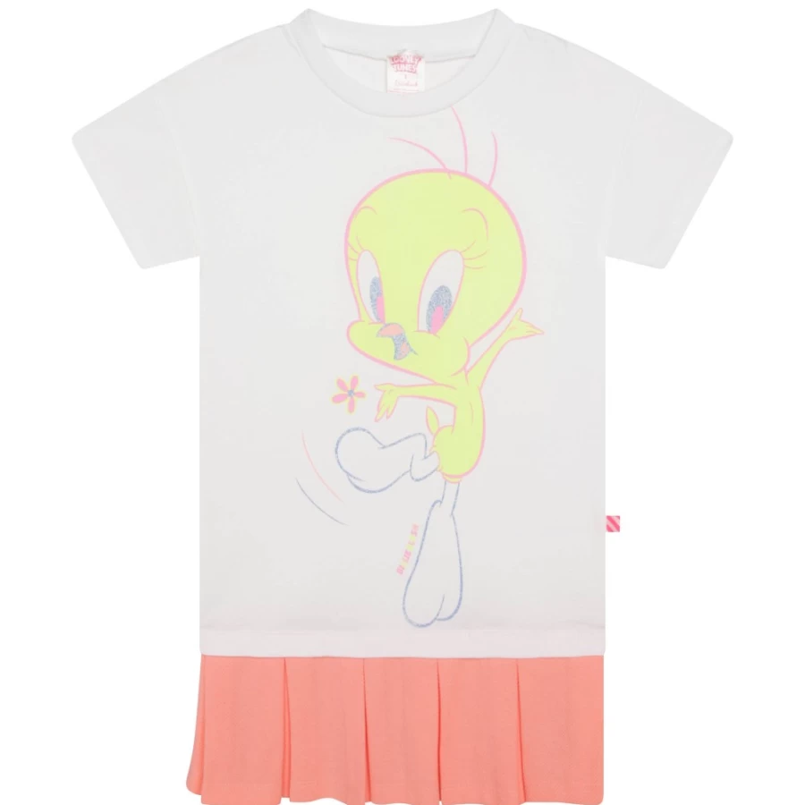 BILLIEBLUSH Girls' White 2-In-1 Cotton Dress - Stylish & Comfortable Outfit