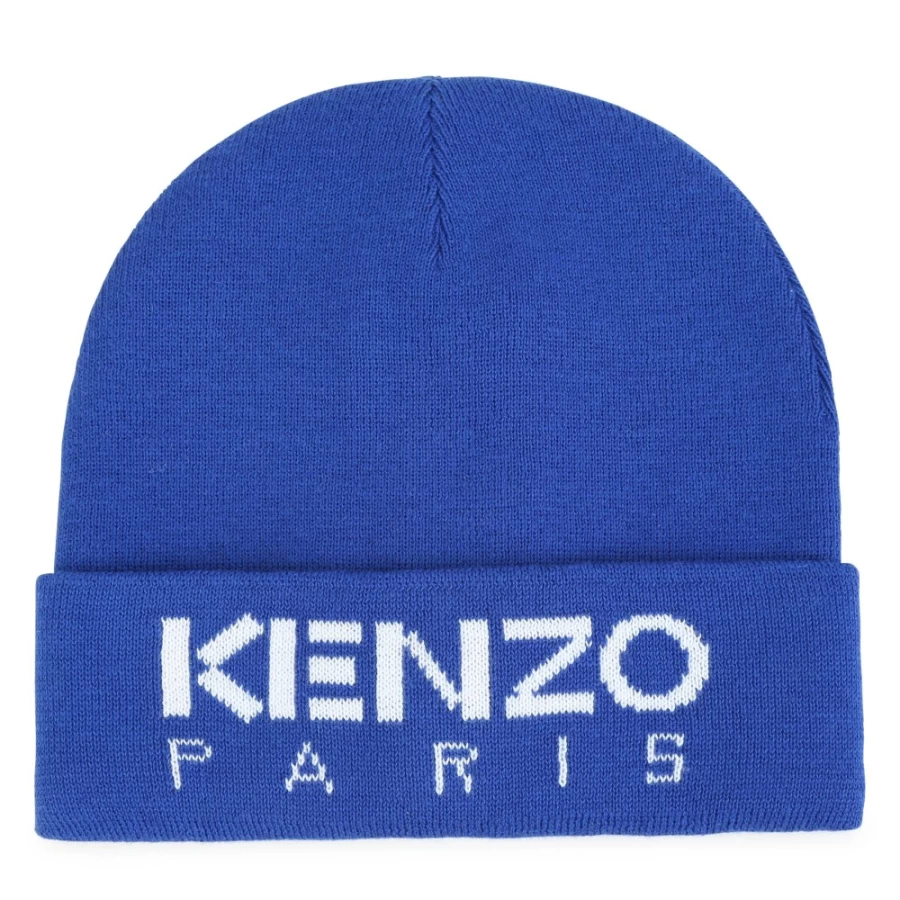 KENZO KIDS Blue Knitted Jacquard Hat for Girls - Elegant Winter Beanie