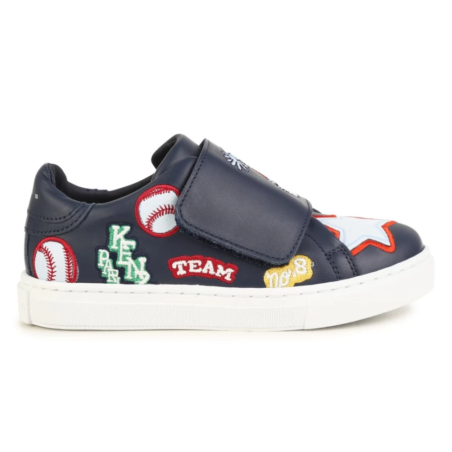 KENZO KIDS Navy Embroidered Velcro Sneakers for Girls - Stylish & Comfortable Training Shoes