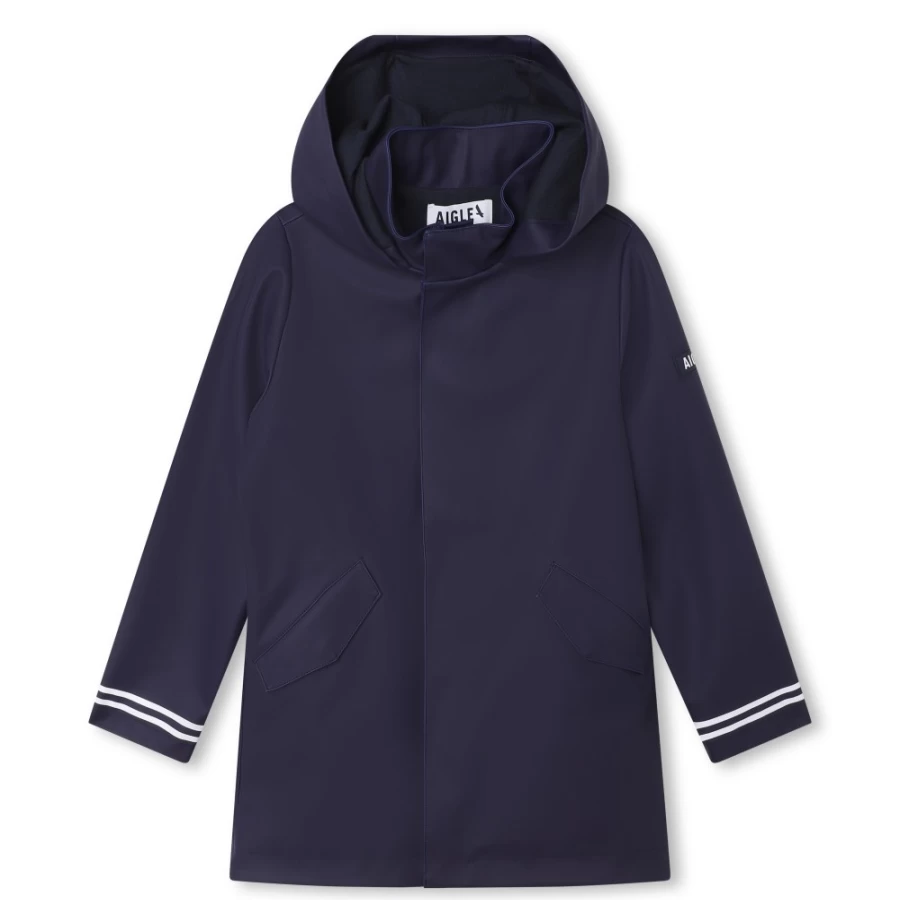 AIGLE Navy Hooded Raincoat for Girls - Waterproof Kids Rain Jacket