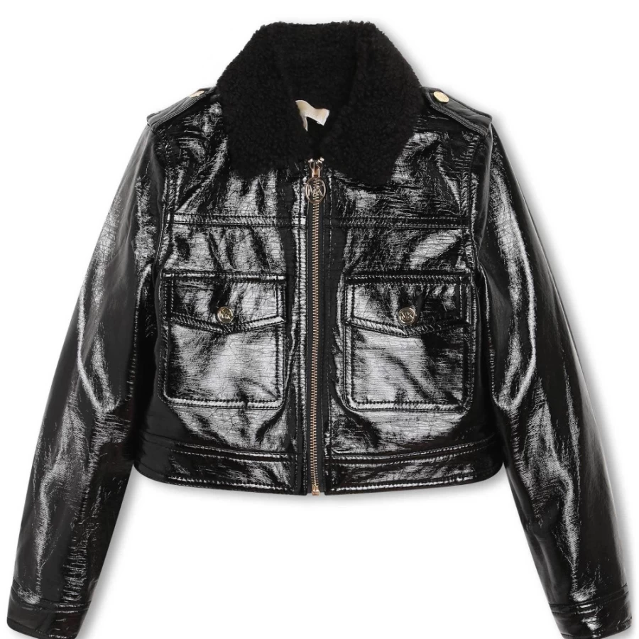 MICHAEL KORS Black Cracked-Effect Jacket for Girls