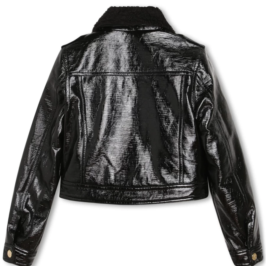 MICHAEL KORS Black Cracked-Effect Jacket for Girls