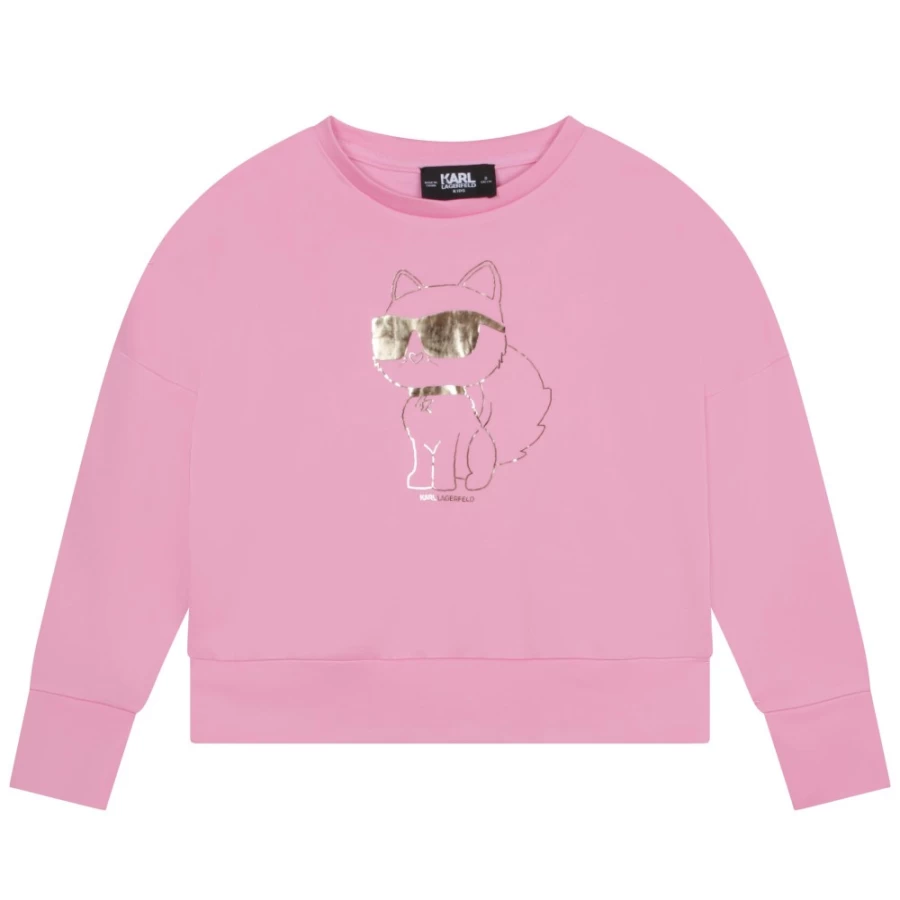 KARL LAGERFELD KIDS Girls Pink Sweatshirt With Print - Cute & Stylish Hoodie for Girls