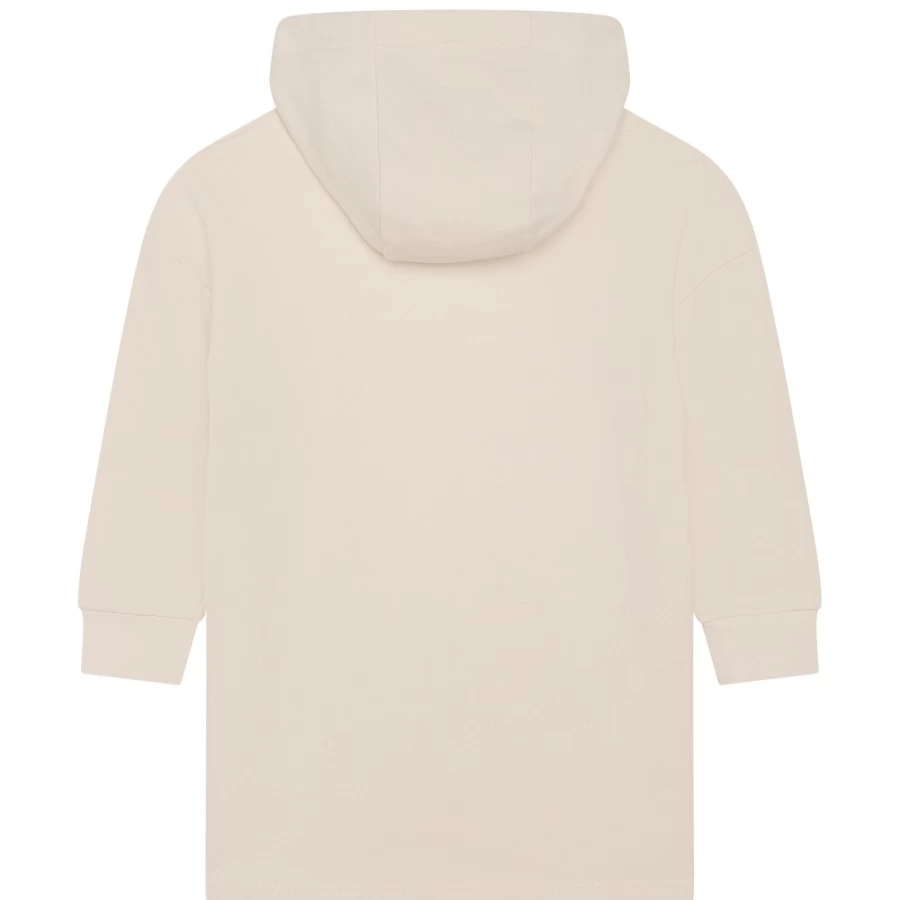 MICHAEL KORS Girls Cream Hooded Fleece Dress - Soft Warm Winter Pullover Dress for Kids