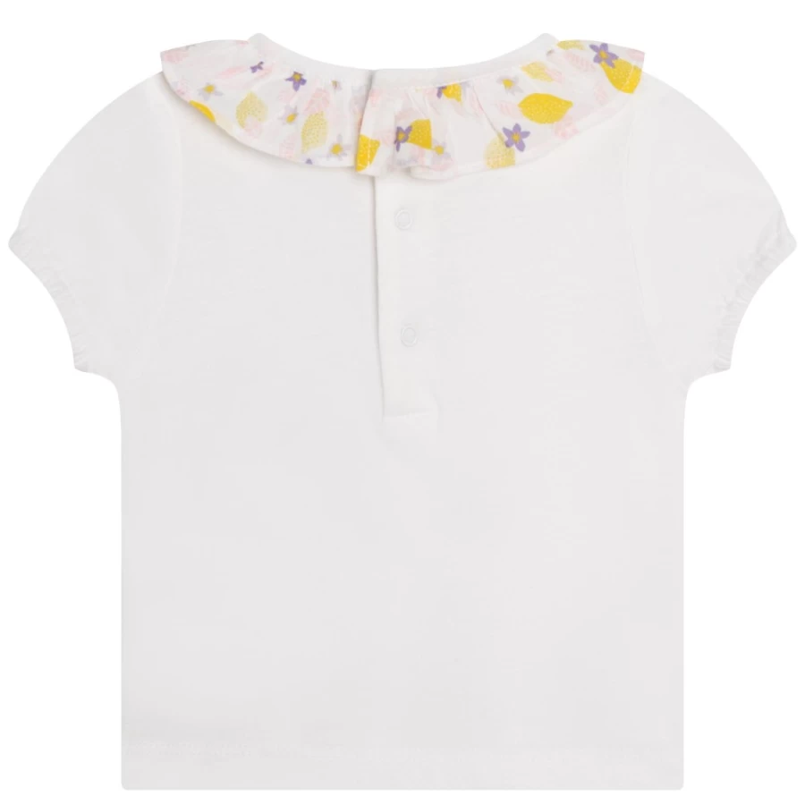 CARREMENT BEAU Girls' White Cotton T-Shirt With Frill Detail